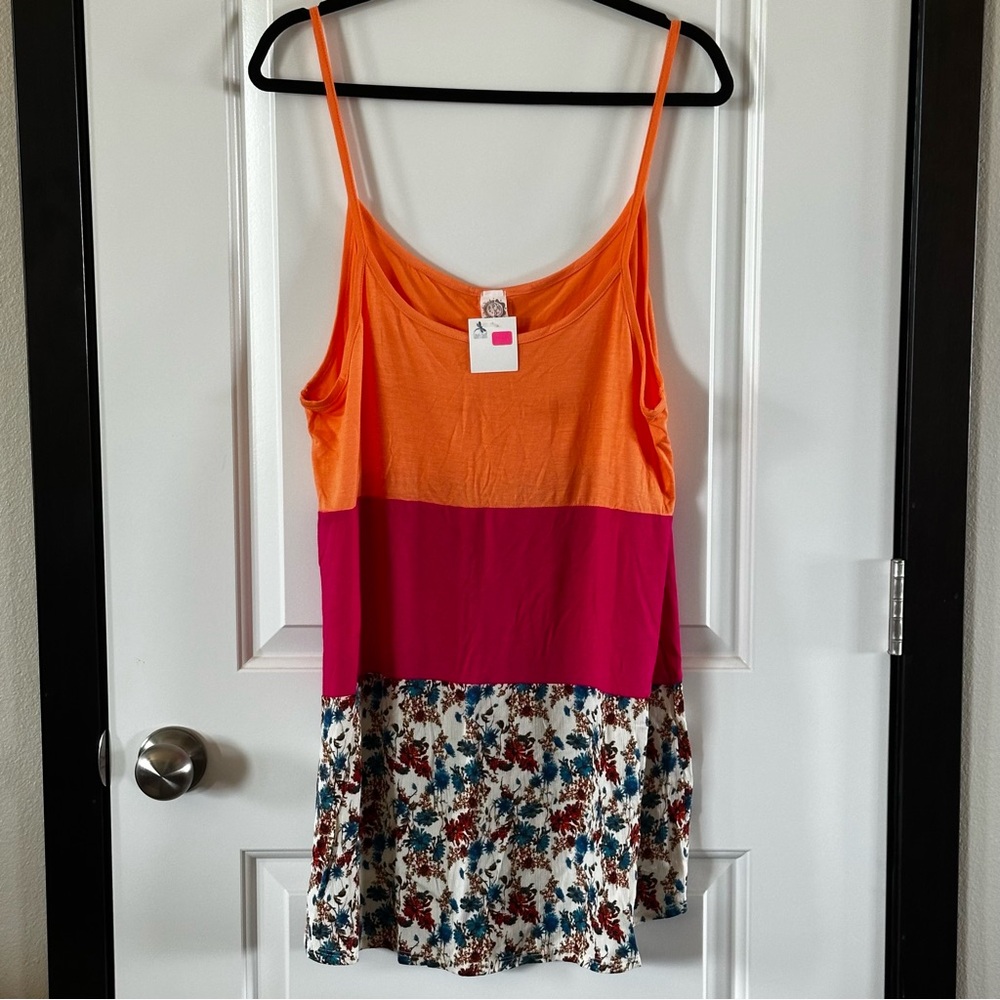 Sun & Moon Colorblock Floral Tunic | Sleeveless Statement Top- XL | NWT